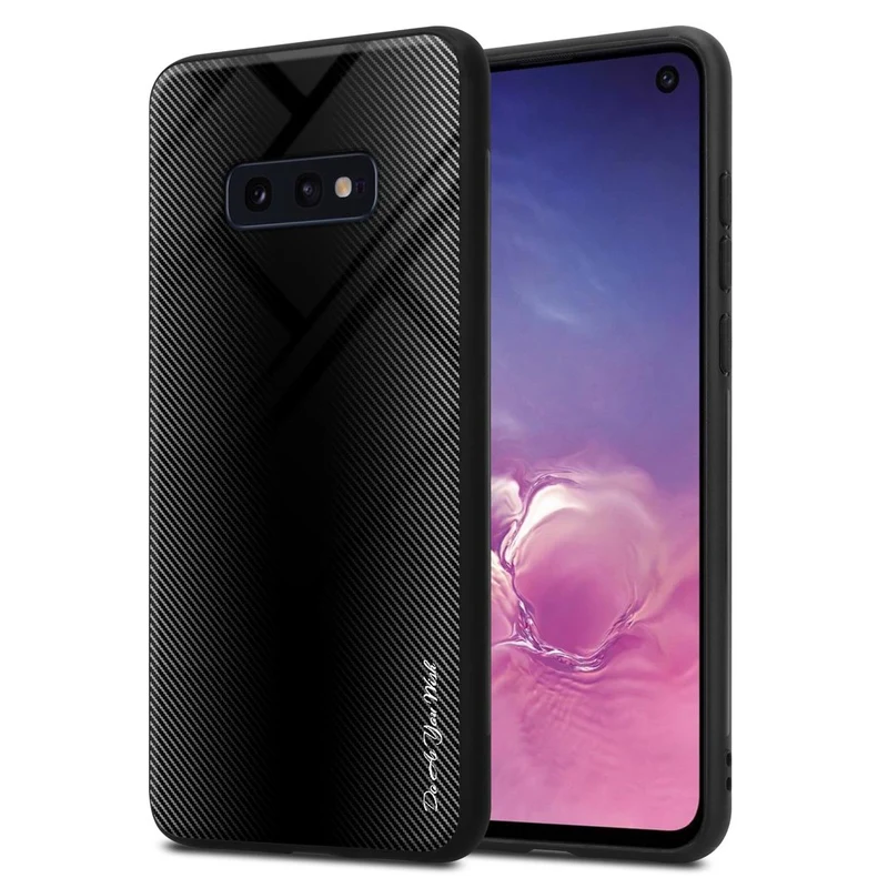 Cadorabo Hülle kompatibel mit Samsung Galaxy S10e - Streifen Optik Schutzhülle aus Tempered Glas und TPU Silikon