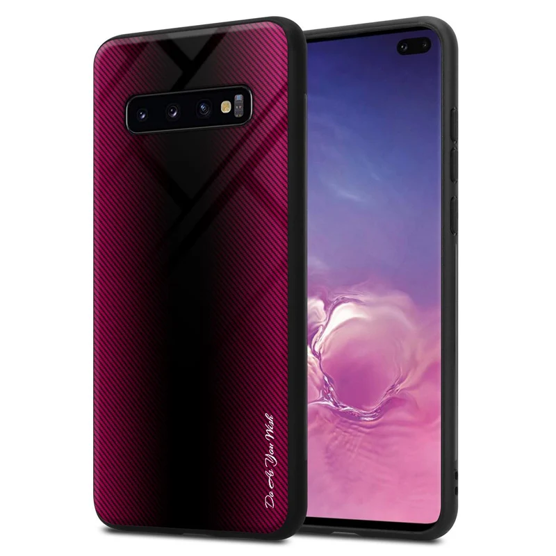 Cadorabo Hülle kompatibel mit Samsung Galaxy S10 PLUS - Streifen Optik Schutzhülle aus Tempered Glas und TPU Silikon