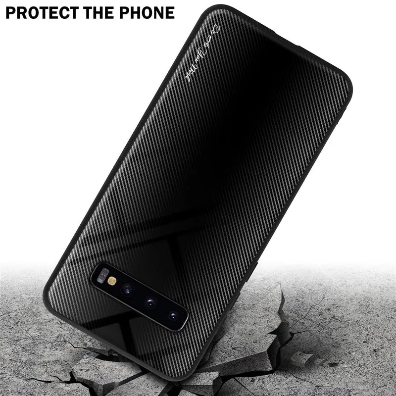 Cadorabo Hülle kompatibel mit Samsung Galaxy S10 PLUS - Streifen Optik Schutzhülle aus Tempered Glas und TPU Silikon