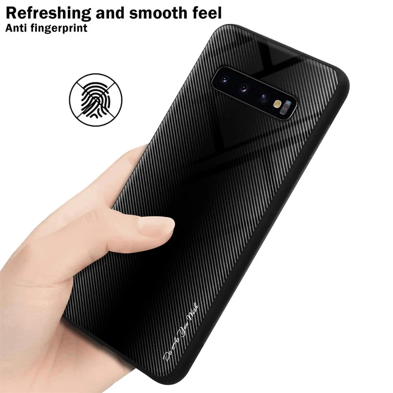 Cadorabo Hülle kompatibel mit Samsung Galaxy S10 PLUS - Streifen Optik Schutzhülle aus Tempered Glas und TPU Silikon