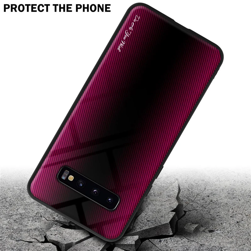 Cadorabo Hülle kompatibel mit Samsung Galaxy S10 PLUS - Streifen Optik Schutzhülle aus Tempered Glas und TPU Silikon