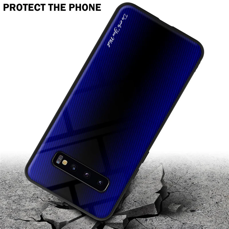 Cadorabo Hülle kompatibel mit Samsung Galaxy S10 PLUS - Streifen Optik Schutzhülle aus Tempered Glas und TPU Silikon