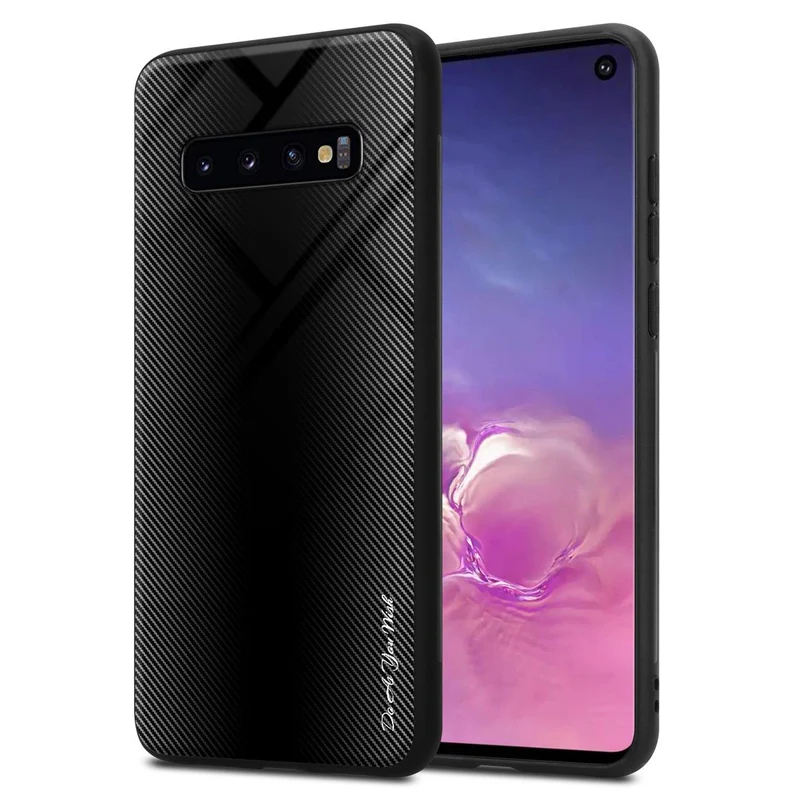Cadorabo Hülle kompatibel mit Samsung Galaxy S10 4G - Streifen Optik Schutzhülle aus Tempered Glas und TPU Silikon