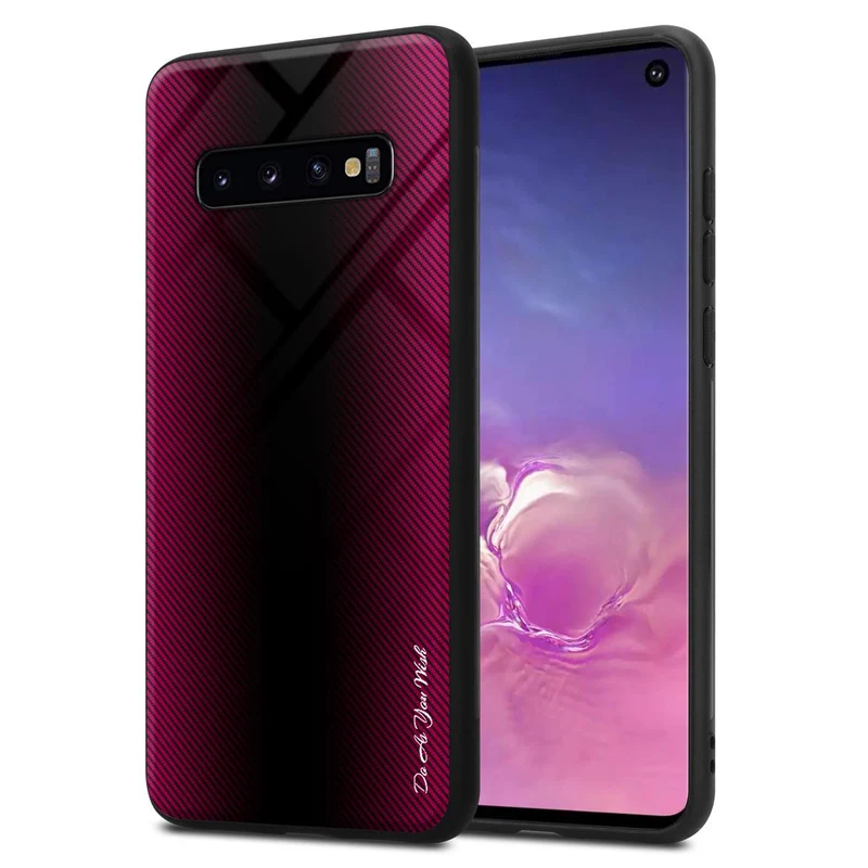 Cadorabo Hülle kompatibel mit Samsung Galaxy S10 4G - Streifen Optik Schutzhülle aus Tempered Glas und TPU Silikon