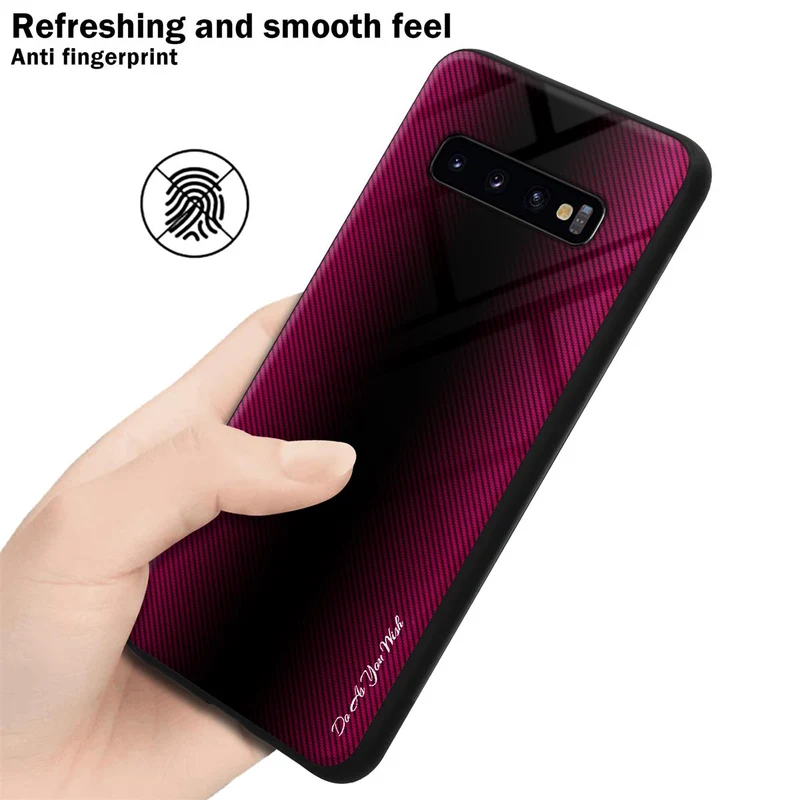 Cadorabo Hülle kompatibel mit Samsung Galaxy S10 4G - Streifen Optik Schutzhülle aus Tempered Glas und TPU Silikon