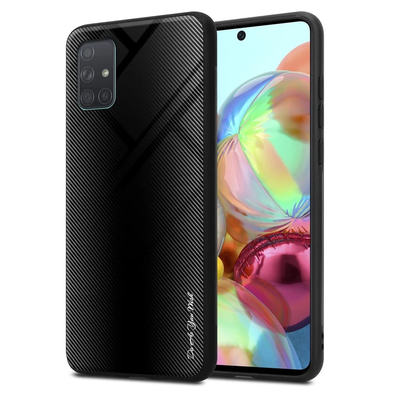 Cadorabo Hülle kompatibel mit Samsung Galaxy A71 4G - Streifen Optik Schutzhülle aus Tempered Glas und TPU Silikon
