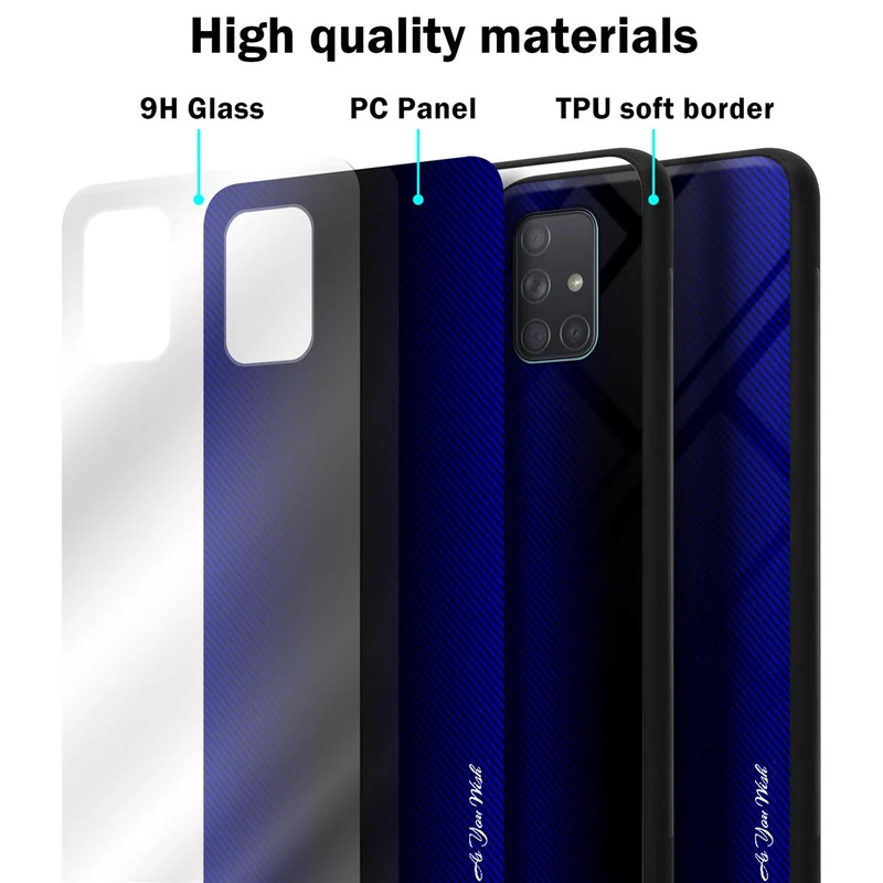 Cadorabo Hülle kompatibel mit Samsung Galaxy A71 4G - Streifen Optik Schutzhülle aus Tempered Glas und TPU Silikon