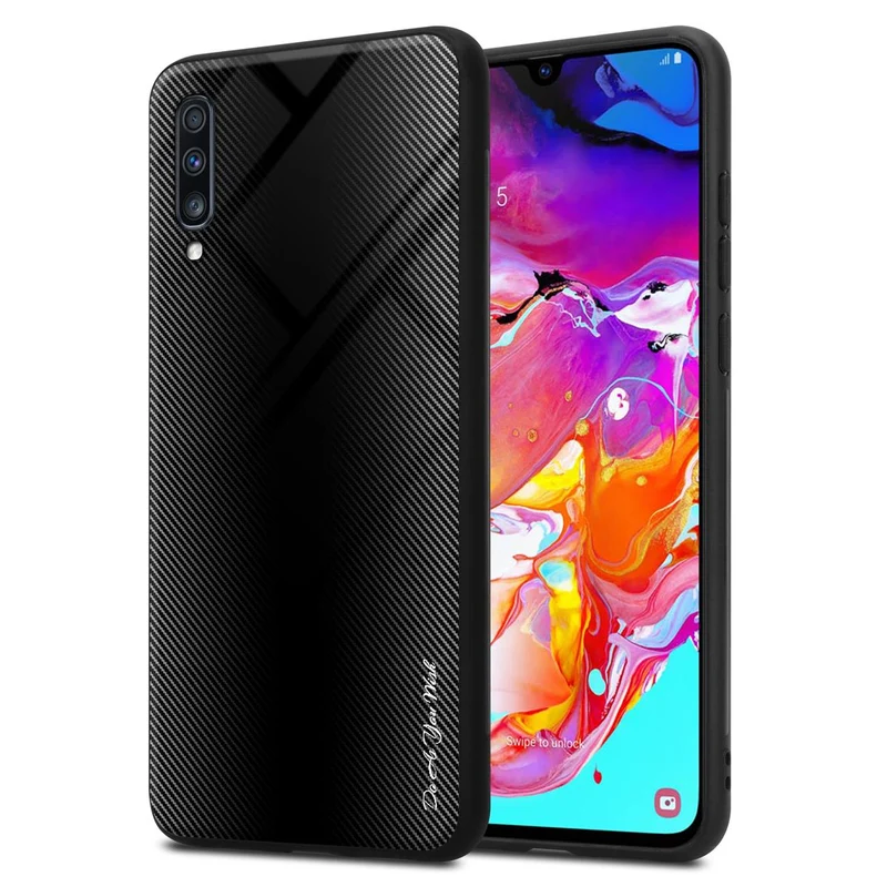 Cadorabo Hülle kompatibel mit Samsung Galaxy A70 / A70s - Streifen Optik Schutzhülle aus Tempered Glas und TPU Silikon
