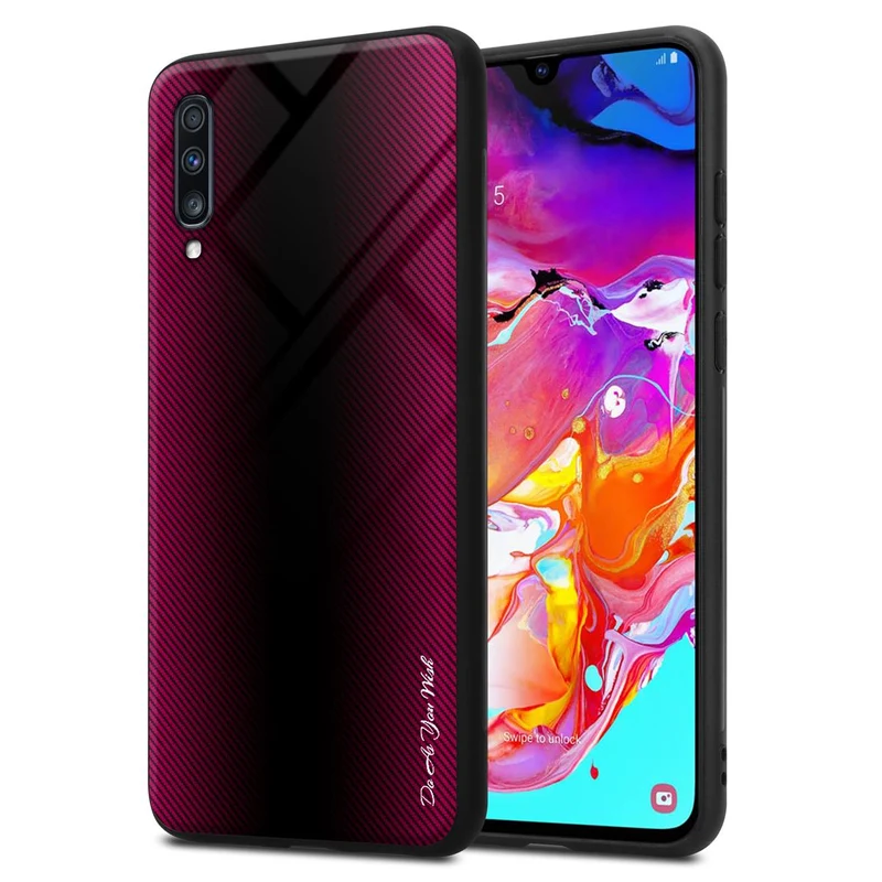 Cadorabo Hülle kompatibel mit Samsung Galaxy A70 / A70s - Streifen Optik Schutzhülle aus Tempered Glas und TPU Silikon