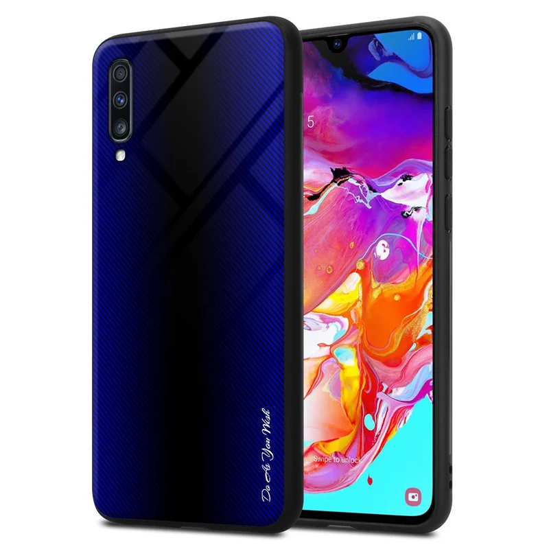 Cadorabo Hülle kompatibel mit Samsung Galaxy A70 / A70s - Streifen Optik Schutzhülle aus Tempered Glas und TPU Silikon