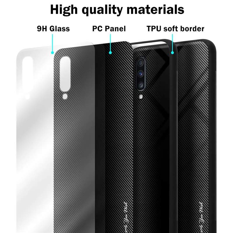 Cadorabo Hülle kompatibel mit Samsung Galaxy A70 / A70s - Streifen Optik Schutzhülle aus Tempered Glas und TPU Silikon