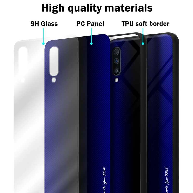 Cadorabo Hülle kompatibel mit Samsung Galaxy A70 / A70s - Streifen Optik Schutzhülle aus Tempered Glas und TPU Silikon
