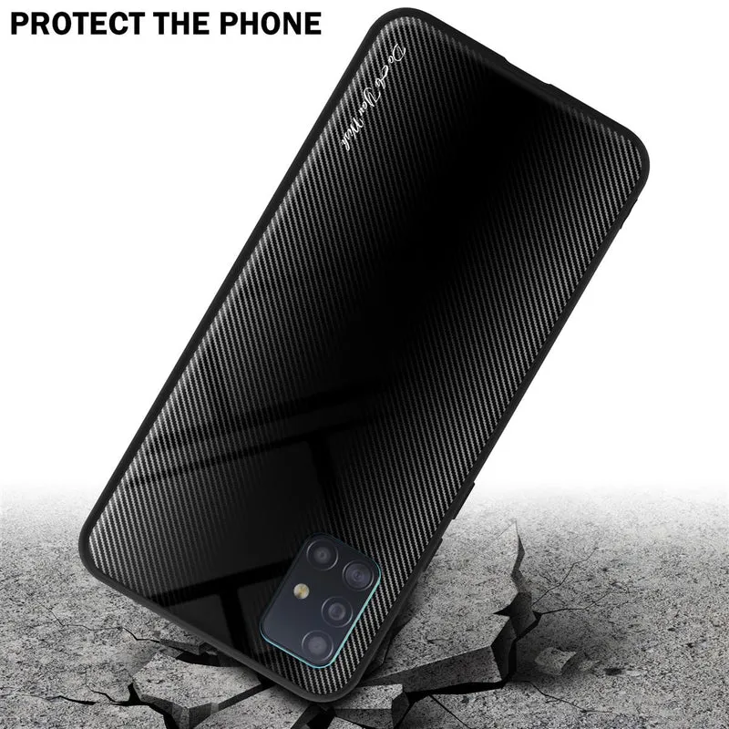 Cadorabo Hülle kompatibel mit Samsung Galaxy A51 4G / M40s - Streifen Optik Schutzhülle aus Tempered Glas und TPU Silikon