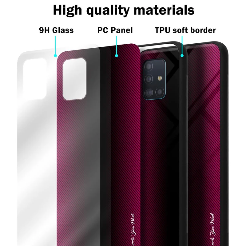 Cadorabo Hülle kompatibel mit Samsung Galaxy A51 4G / M40s - Streifen Optik Schutzhülle aus Tempered Glas und TPU Silikon