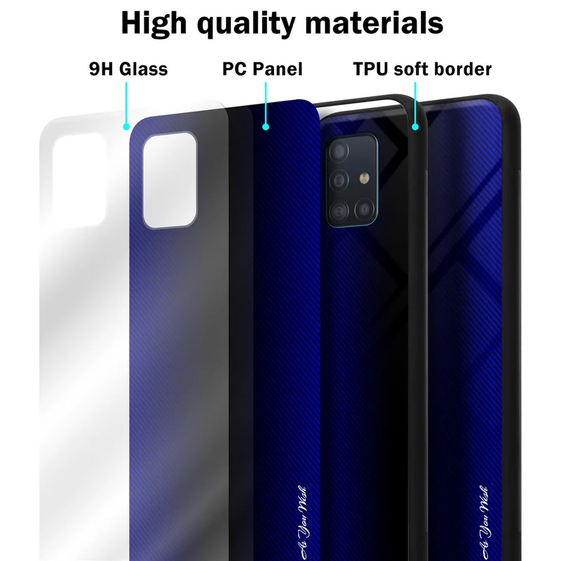 Cadorabo Hülle kompatibel mit Samsung Galaxy A51 4G / M40s - Streifen Optik Schutzhülle aus Tempered Glas und TPU Silikon