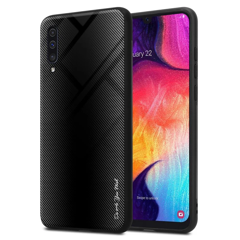 Cadorabo Hülle kompatibel mit Samsung Galaxy A50 4G / A50s / A30s - Streifen Optik Schutzhülle aus Tempered Glas und TPU Silikon