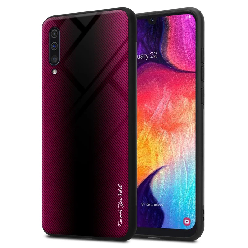 Cadorabo Hülle kompatibel mit Samsung Galaxy A50 4G / A50s / A30s - Streifen Optik Schutzhülle aus Tempered Glas und TPU Silikon
