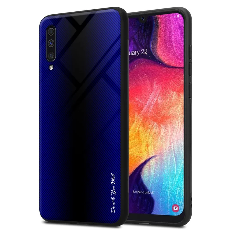 Cadorabo Hülle kompatibel mit Samsung Galaxy A50 4G / A50s / A30s - Streifen Optik Schutzhülle aus Tempered Glas und TPU Silikon
