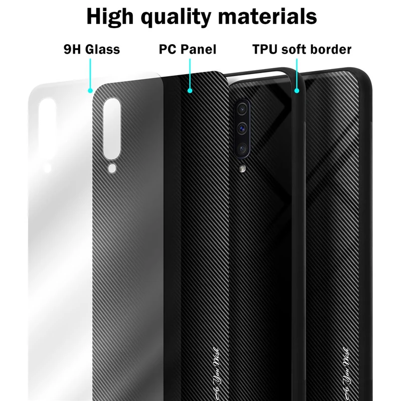 Cadorabo Hülle kompatibel mit Samsung Galaxy A50 4G / A50s / A30s - Streifen Optik Schutzhülle aus Tempered Glas und TPU Silikon