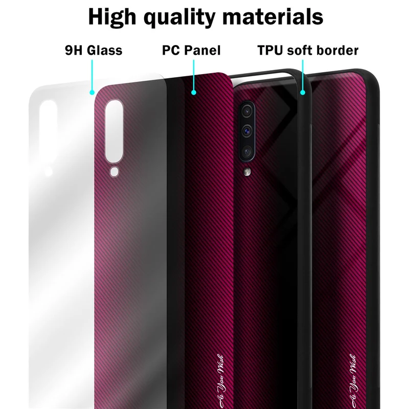 Cadorabo Hülle kompatibel mit Samsung Galaxy A50 4G / A50s / A30s - Streifen Optik Schutzhülle aus Tempered Glas und TPU Silikon
