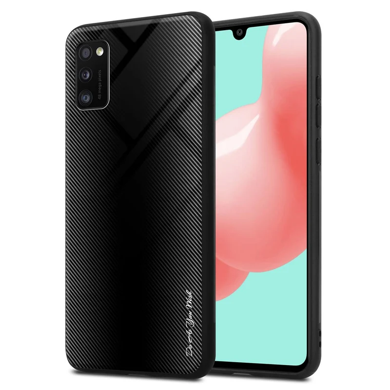 Cadorabo Hülle kompatibel mit Samsung Galaxy A41 - Streifen Optik Schutzhülle aus Tempered Glas und TPU Silikon