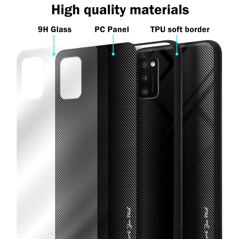 Cadorabo Hülle kompatibel mit Samsung Galaxy A41 - Streifen Optik Schutzhülle aus Tempered Glas und TPU Silikon