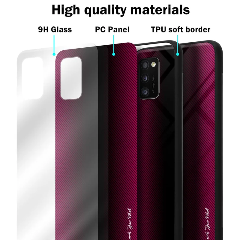 Cadorabo Hülle kompatibel mit Samsung Galaxy A41 - Streifen Optik Schutzhülle aus Tempered Glas und TPU Silikon