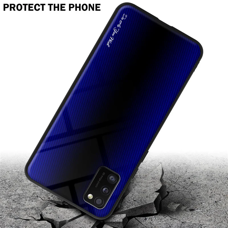 Cadorabo Hülle kompatibel mit Samsung Galaxy A41 - Streifen Optik Schutzhülle aus Tempered Glas und TPU Silikon