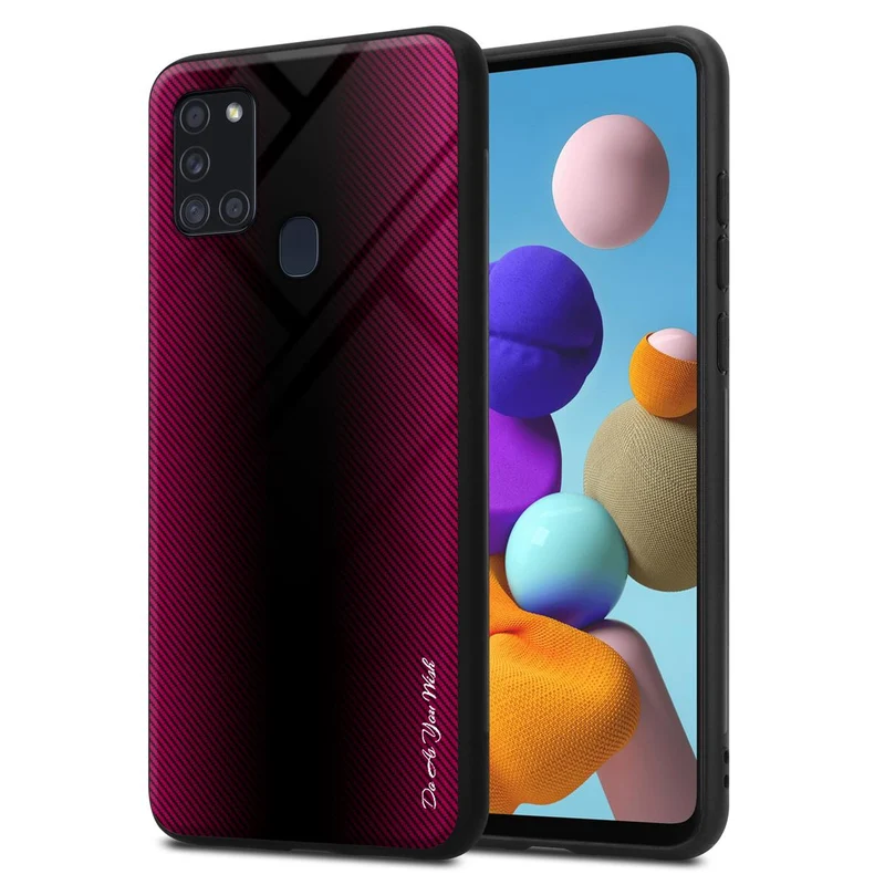 Cadorabo Hülle kompatibel mit Samsung Galaxy A21s - Streifen Optik Schutzhülle aus Tempered Glas und TPU Silikon