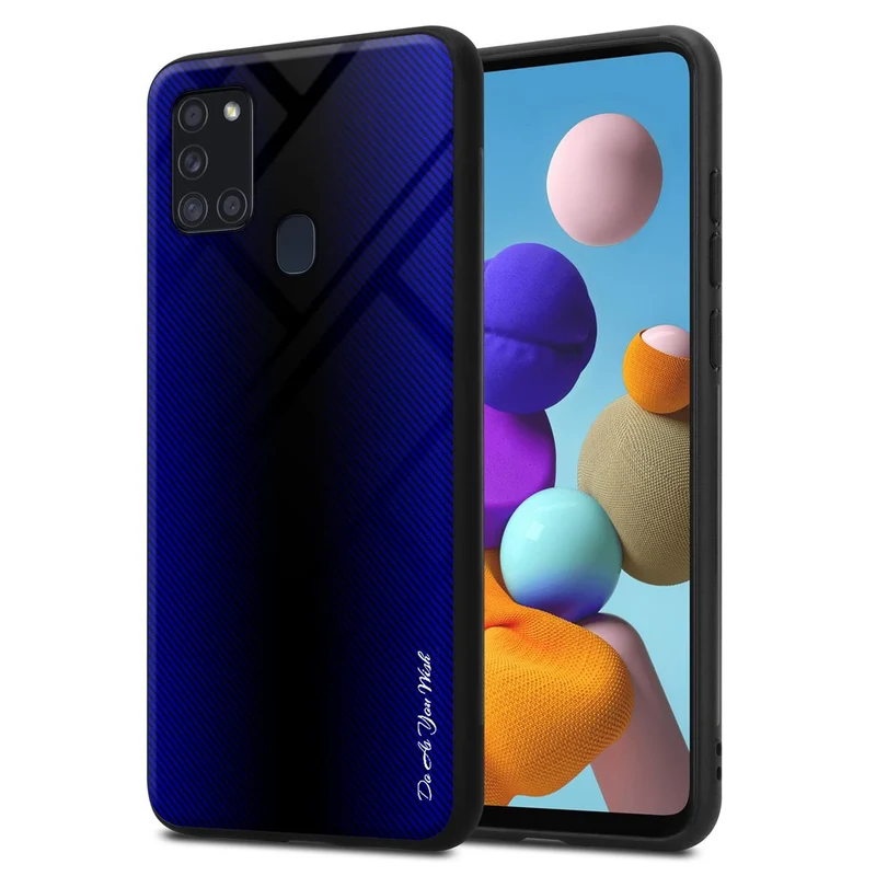 Cadorabo Hülle kompatibel mit Samsung Galaxy A21s - Streifen Optik Schutzhülle aus Tempered Glas und TPU Silikon