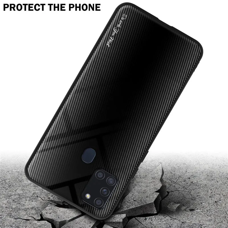 Cadorabo Hülle kompatibel mit Samsung Galaxy A21s - Streifen Optik Schutzhülle aus Tempered Glas und TPU Silikon