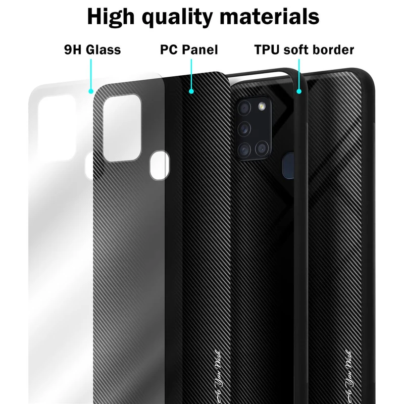 Cadorabo Hülle kompatibel mit Samsung Galaxy A21s - Streifen Optik Schutzhülle aus Tempered Glas und TPU Silikon