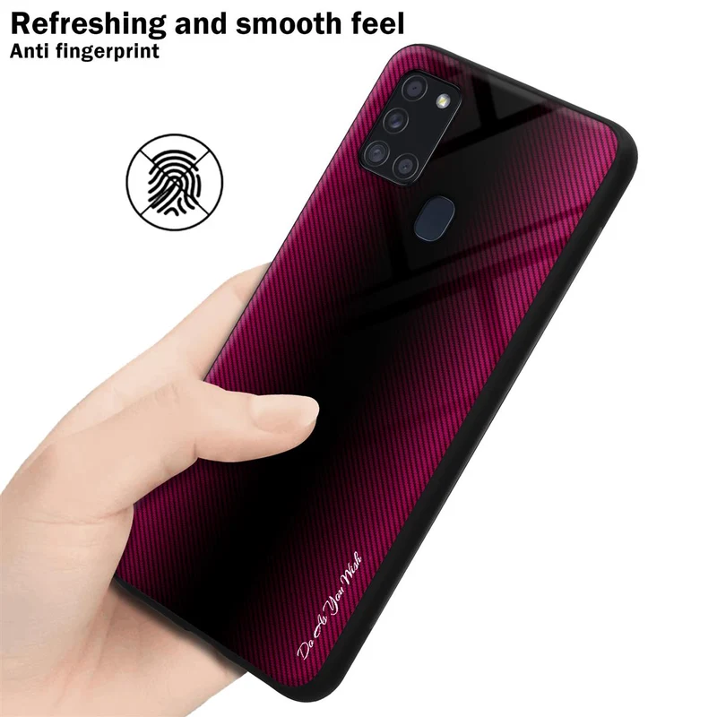Cadorabo Hülle kompatibel mit Samsung Galaxy A21s - Streifen Optik Schutzhülle aus Tempered Glas und TPU Silikon