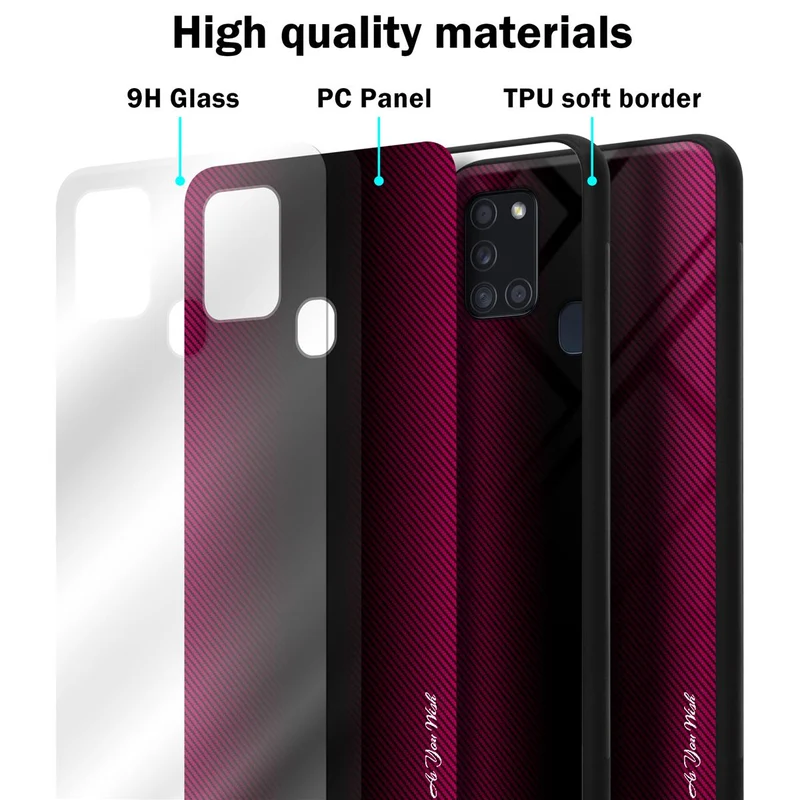 Cadorabo Hülle kompatibel mit Samsung Galaxy A21s - Streifen Optik Schutzhülle aus Tempered Glas und TPU Silikon