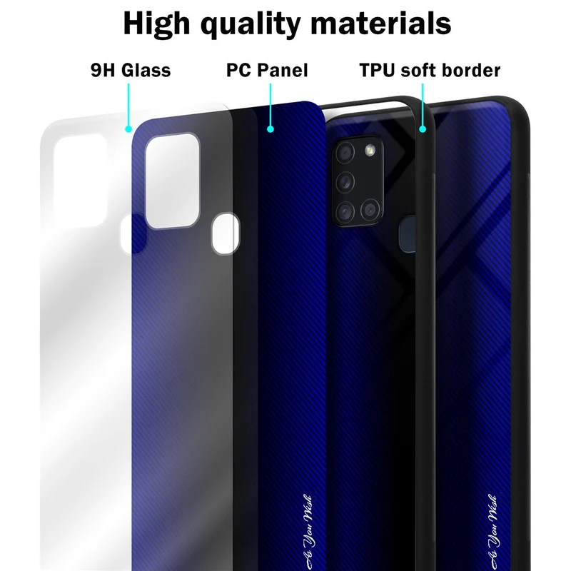 Cadorabo Hülle kompatibel mit Samsung Galaxy A21s - Streifen Optik Schutzhülle aus Tempered Glas und TPU Silikon