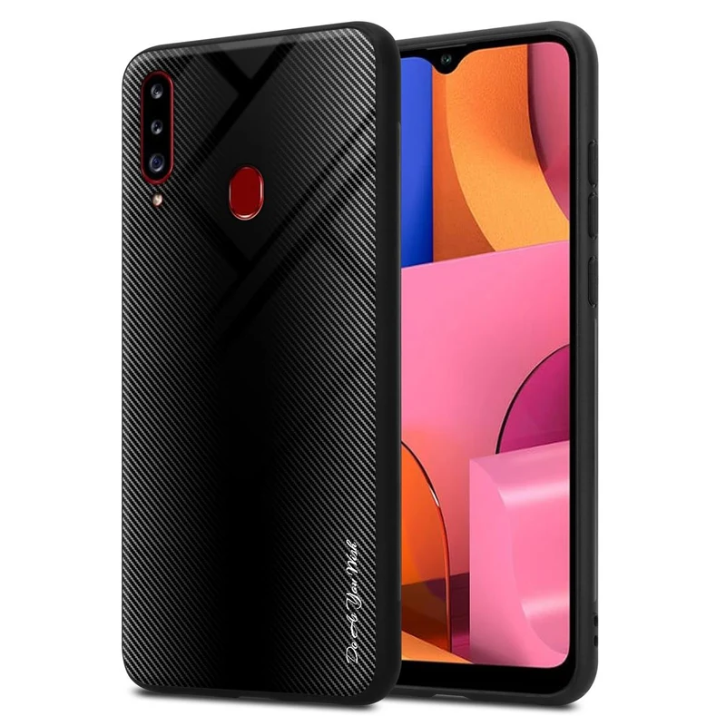 Cadorabo Hülle kompatibel mit Samsung Galaxy A20s - Streifen Optik Schutzhülle aus Tempered Glas und TPU Silikon