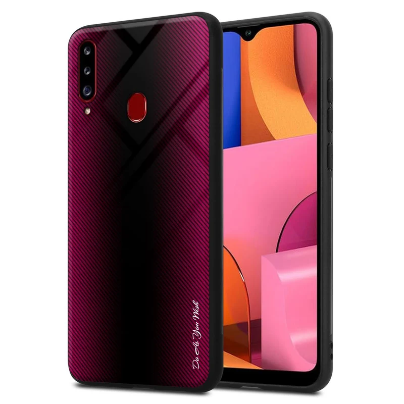 Cadorabo Hülle kompatibel mit Samsung Galaxy A20s - Streifen Optik Schutzhülle aus Tempered Glas und TPU Silikon