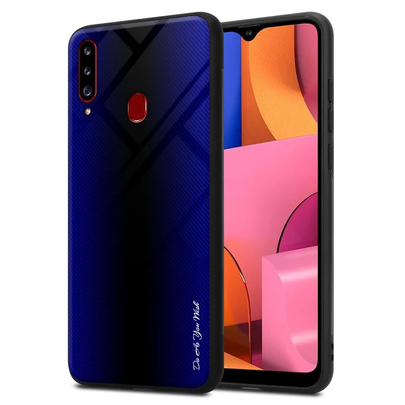 Cadorabo Hülle kompatibel mit Samsung Galaxy A20s - Streifen Optik Schutzhülle aus Tempered Glas und TPU Silikon