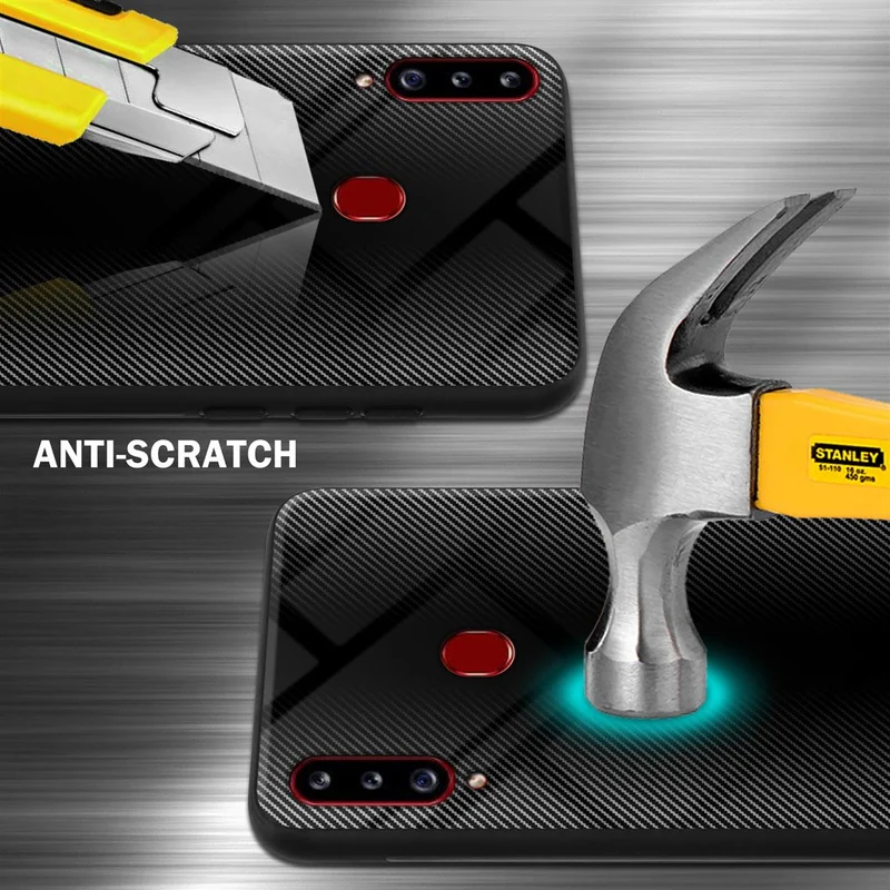 Cadorabo Hülle kompatibel mit Samsung Galaxy A20s - Streifen Optik Schutzhülle aus Tempered Glas und TPU Silikon