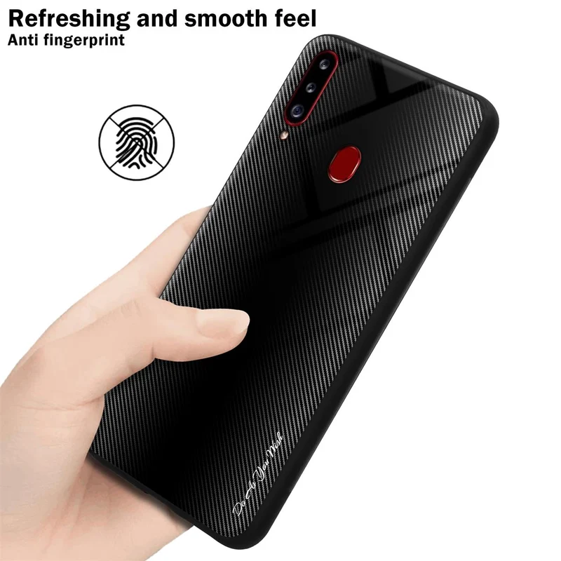 Cadorabo Hülle kompatibel mit Samsung Galaxy A20s - Streifen Optik Schutzhülle aus Tempered Glas und TPU Silikon