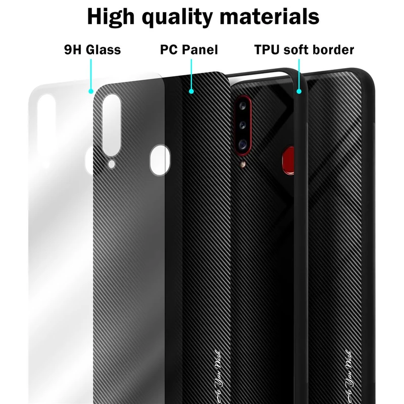 Cadorabo Hülle kompatibel mit Samsung Galaxy A20s - Streifen Optik Schutzhülle aus Tempered Glas und TPU Silikon