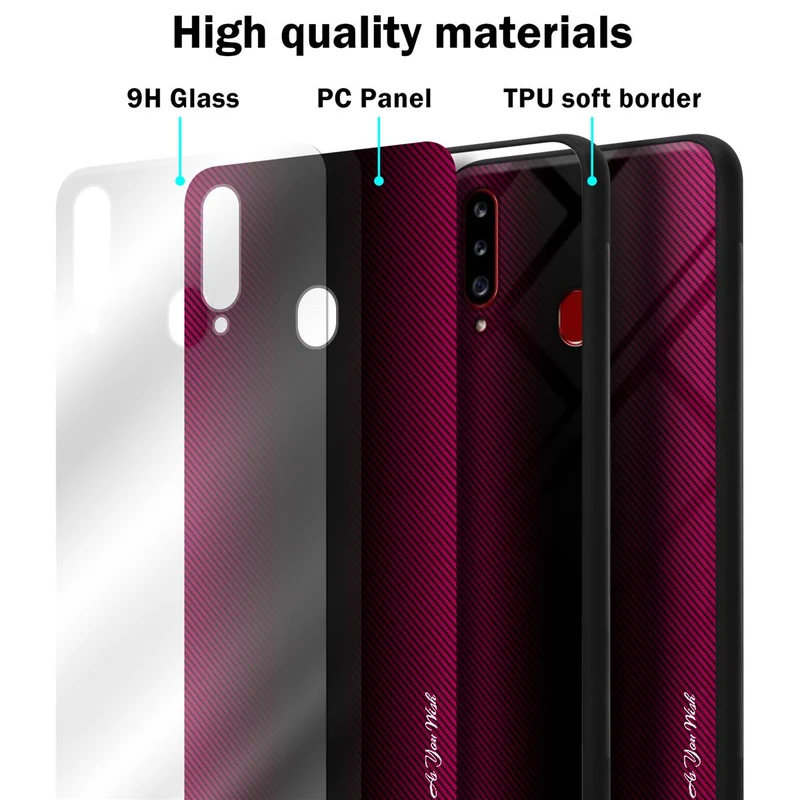 Cadorabo Hülle kompatibel mit Samsung Galaxy A20s - Streifen Optik Schutzhülle aus Tempered Glas und TPU Silikon