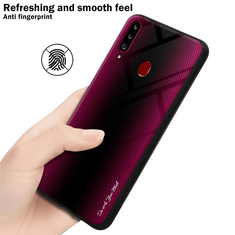 Cadorabo Hülle kompatibel mit Samsung Galaxy A20s - Streifen Optik Schutzhülle aus Tempered Glas und TPU Silikon