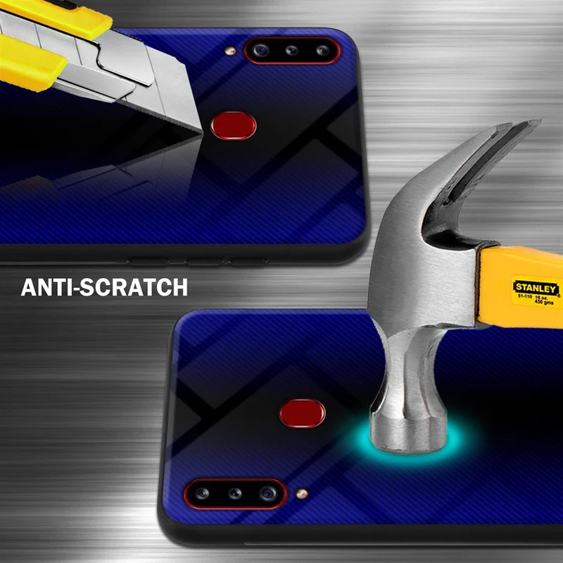 Cadorabo Hülle kompatibel mit Samsung Galaxy A20s - Streifen Optik Schutzhülle aus Tempered Glas und TPU Silikon