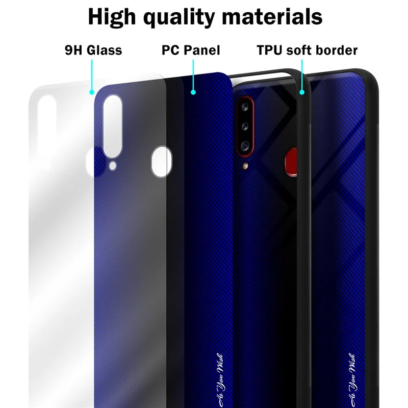 Cadorabo Hülle kompatibel mit Samsung Galaxy A20s - Streifen Optik Schutzhülle aus Tempered Glas und TPU Silikon