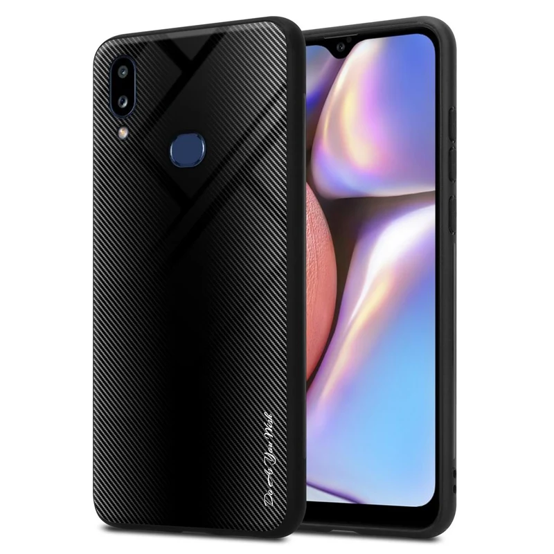 Cadorabo Hülle kompatibel mit Samsung Galaxy A10s / M01s - Streifen Optik Schutzhülle aus Tempered Glas und TPU Silikon