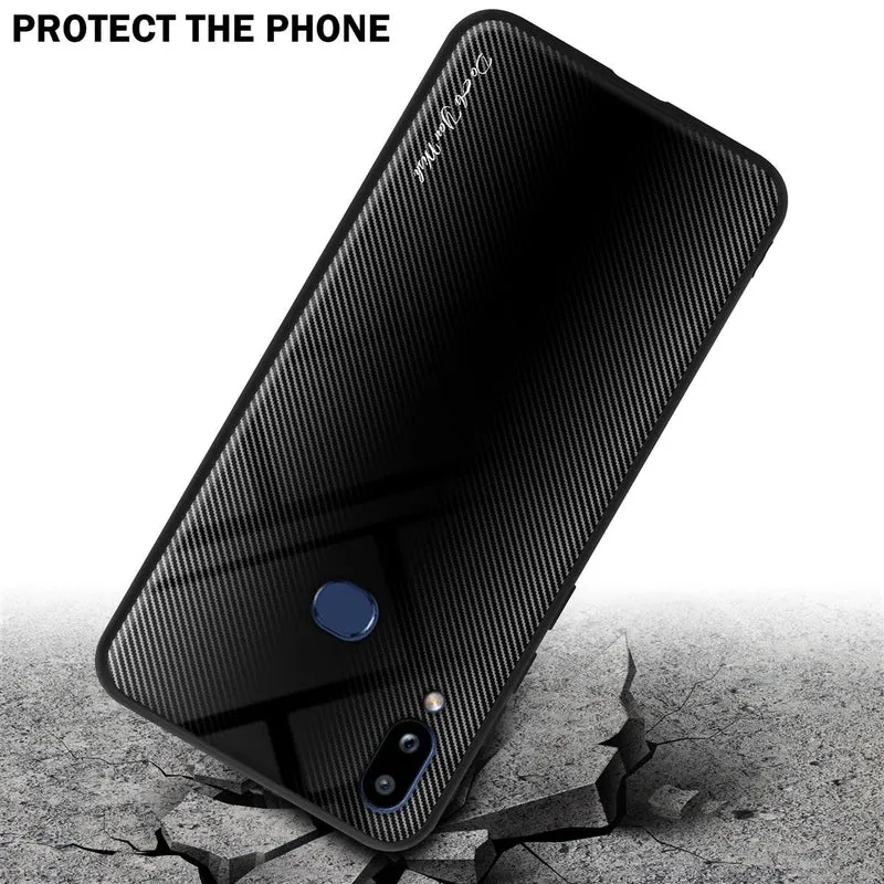 Cadorabo Hülle kompatibel mit Samsung Galaxy A10s / M01s - Streifen Optik Schutzhülle aus Tempered Glas und TPU Silikon