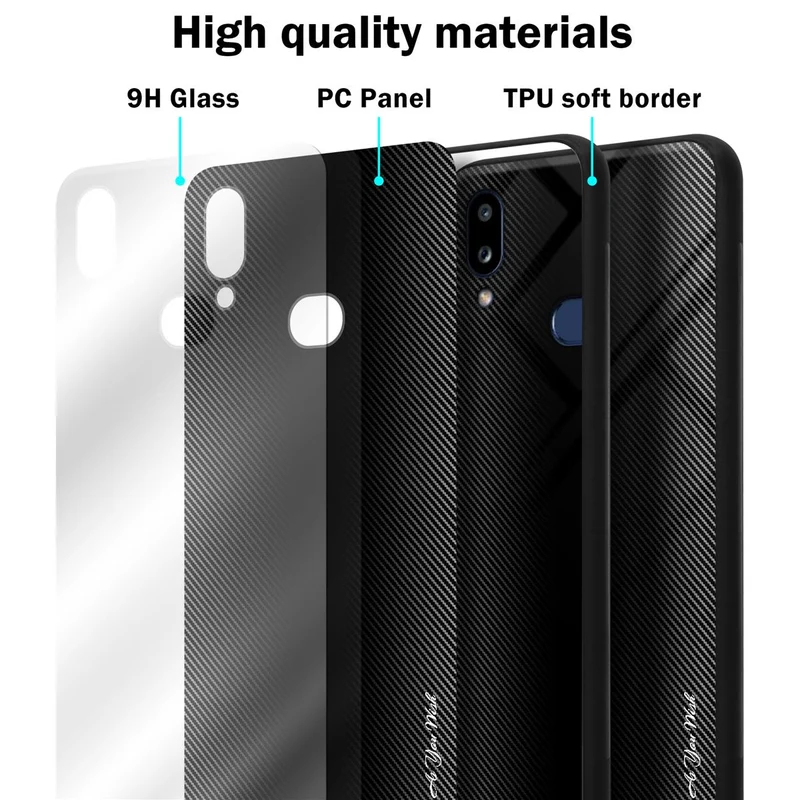 Cadorabo Hülle kompatibel mit Samsung Galaxy A10s / M01s - Streifen Optik Schutzhülle aus Tempered Glas und TPU Silikon