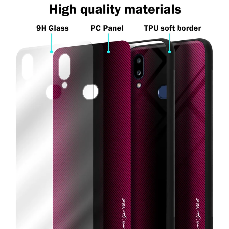 Cadorabo Hülle kompatibel mit Samsung Galaxy A10s / M01s - Streifen Optik Schutzhülle aus Tempered Glas und TPU Silikon