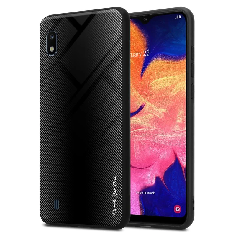Cadorabo Hülle kompatibel mit Samsung Galaxy A10 / M10 - Streifen Optik Schutzhülle aus Tempered Glas und TPU Silikon